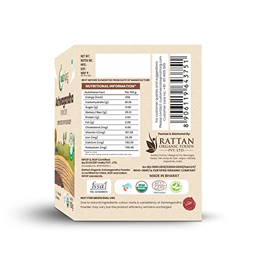 Nutriorg Certified Organic Ashwagandha Powder | 100g | Energy and Stamina