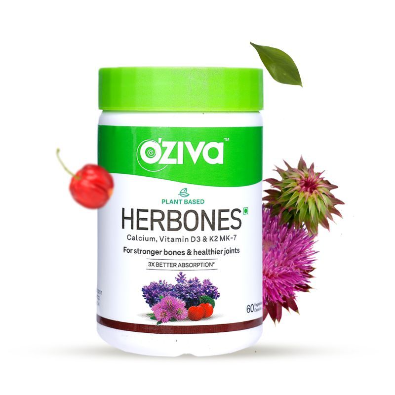 OZiva HerBones for Women | Plant Based Calcium | Vegan Vitamin D3 and K2 MK 7 | Stronger Bones
