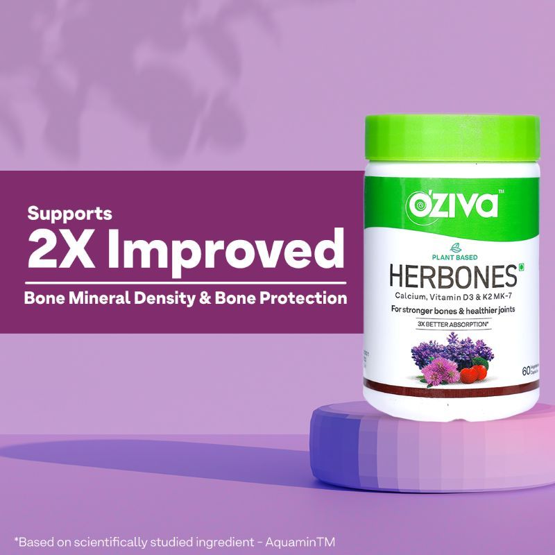 OZiva HerBones for Women | Plant Based Calcium | Vegan Vitamin D3 and K2 MK 7 | Stronger Bones