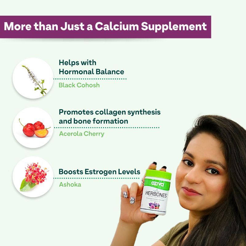 OZiva HerBones for Women | Plant Based Calcium | Vegan Vitamin D3 and K2 MK 7 | Stronger Bones