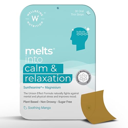 Wellbeing Nutrition Melts Calm | Suntheanine L-Theanine | Magnesium | Chamomile | Stress Relief | 30 Oral Strips