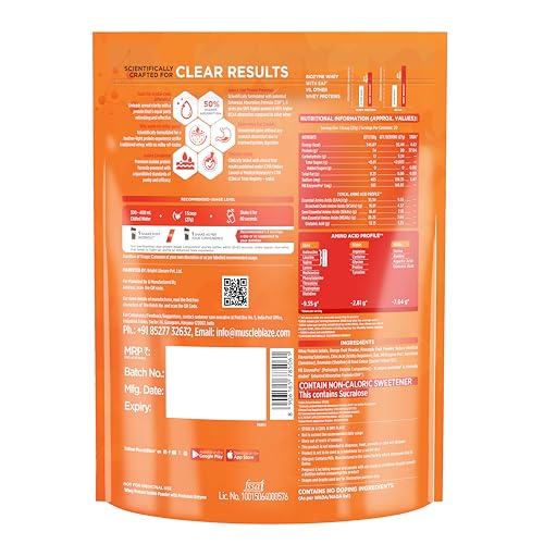 MuscleBlaze Biozyme Clear Whey Isolate | 20g Protein | 92 Calories | Zero Added Sugar | Icy Orange