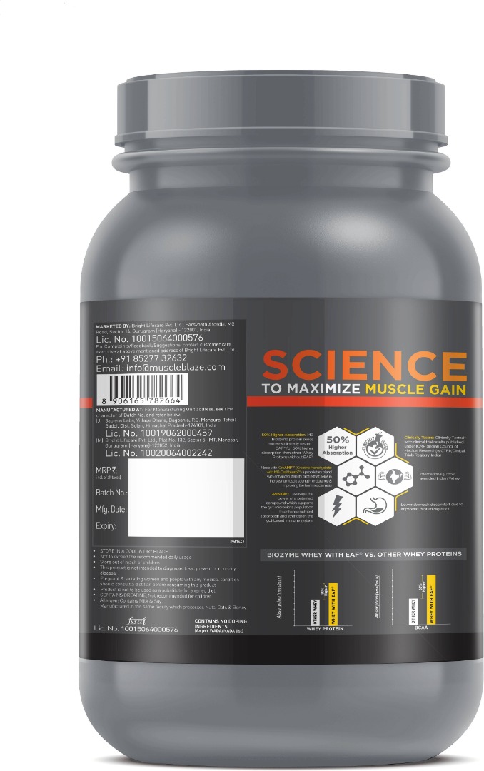 MuscleBlaze Biozyme Performance Whey PR | 30g Protein | 3g Creatine | AstraGin | 50% Higher Absorption | EAF | Chocolate Fudge