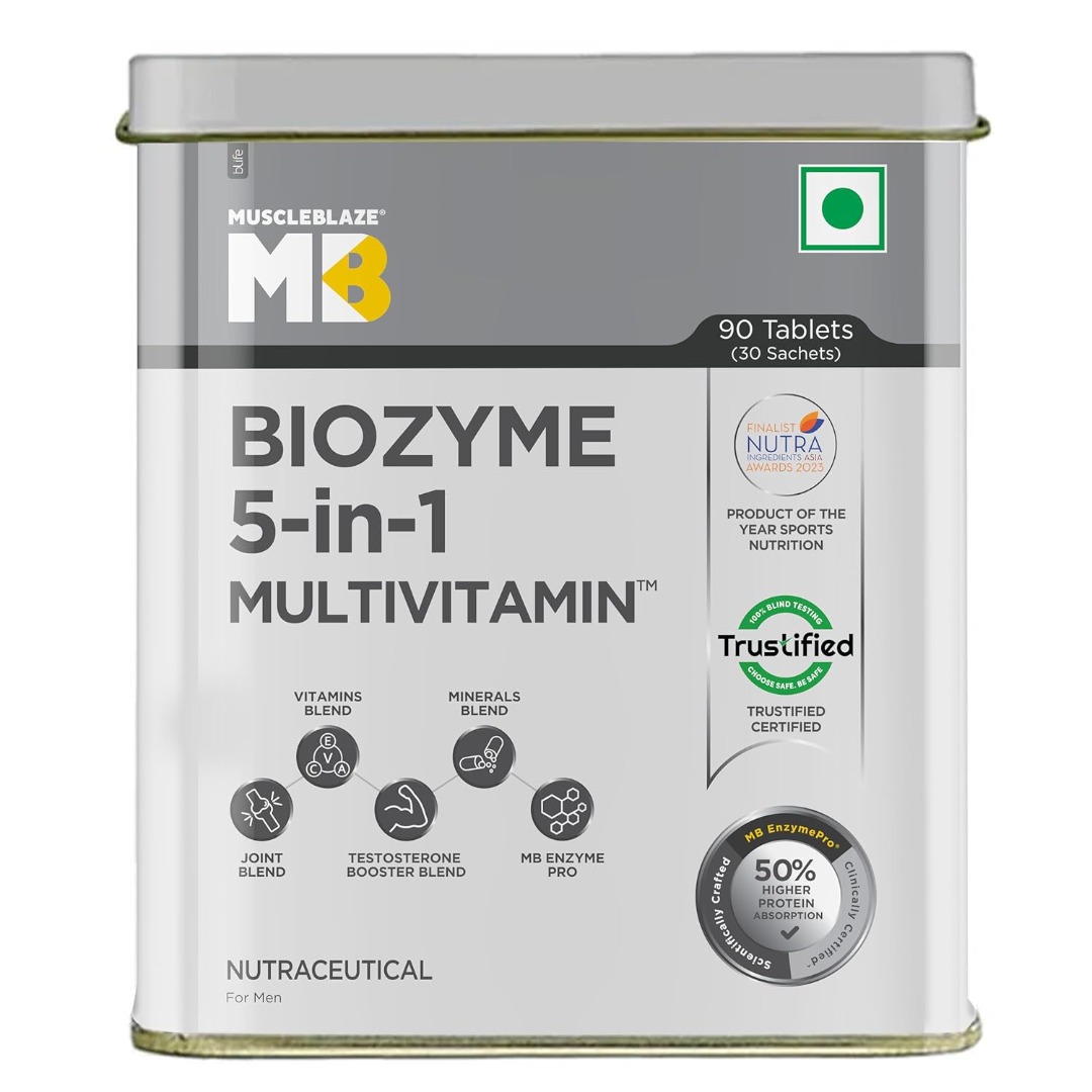 MuscleBlaze Biozyme Daily Multivitamin | EAF | Testosterone Booster | Joint Blend | Energy & Performance