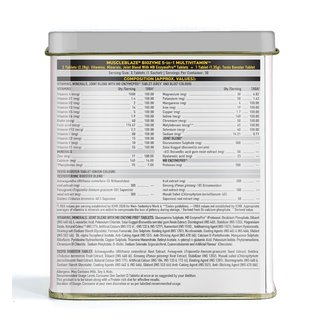 MuscleBlaze Biozyme Daily Multivitamin | EAF | Testosterone Booster | Joint Blend | Energy & Performance