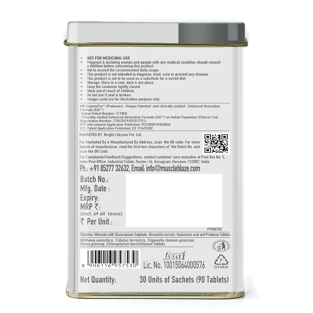 MuscleBlaze Biozyme Daily Multivitamin | EAF | Testosterone Booster | Joint Blend | Energy & Performance