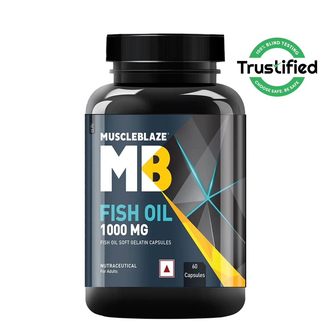 MuscleBlaze Omega-3 Fish Oil 1000mg | 180mg EPA & 120mg DHA | Labdoor USA Certified | Joint & Heart Health