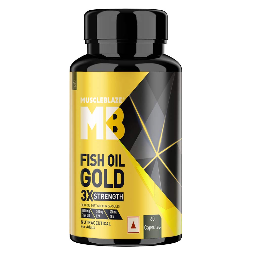 MuscleBlaze Omega-3 Fish Oil Gold | Triple Strength 1250mg | 560mg EPA & 400mg DHA | Heart & Brain Health