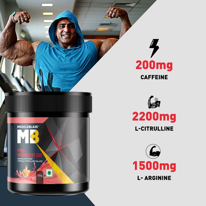 MuscleBlaze Pre-Workout 200 | 200mg Caffeine | 2200mg Citrulline | Energy & Focus | Fruit Splash