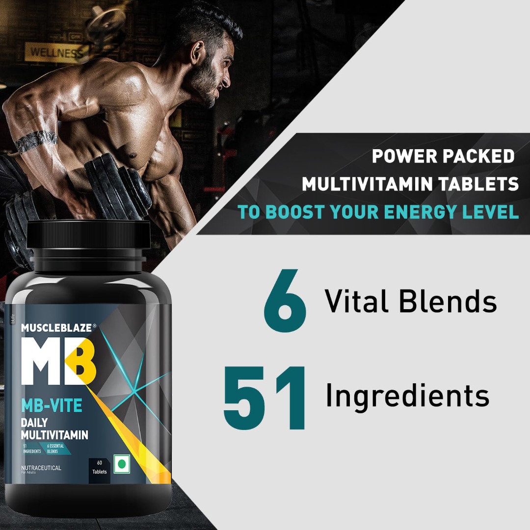 MuscleBlaze MB Vite Daily Multivitamin | 51 Ingredients | 6 Blends | Probiotics | Energy & Stamina