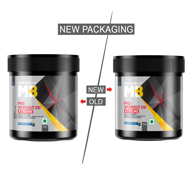 MuscleBlaze Pre-Workout 200 Xtreme | 200mg Caffeine | 200mg Theanine | Beta-Alanine & Citrulline | Berry Bolt