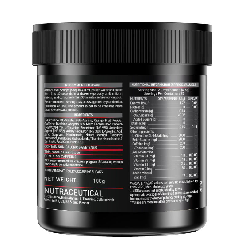 MuscleBlaze Pre-Workout 200 Xtreme | 200mg Caffeine | 200mg Theanine | Beta-Alanine & Citrulline | Berry Bolt