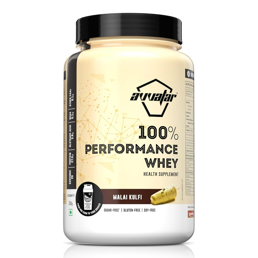 Avvatar 100% Performance Whey Protein | 27.5g Protein | 6.1g BCAA | Lean Muscle | Malai Kulfi