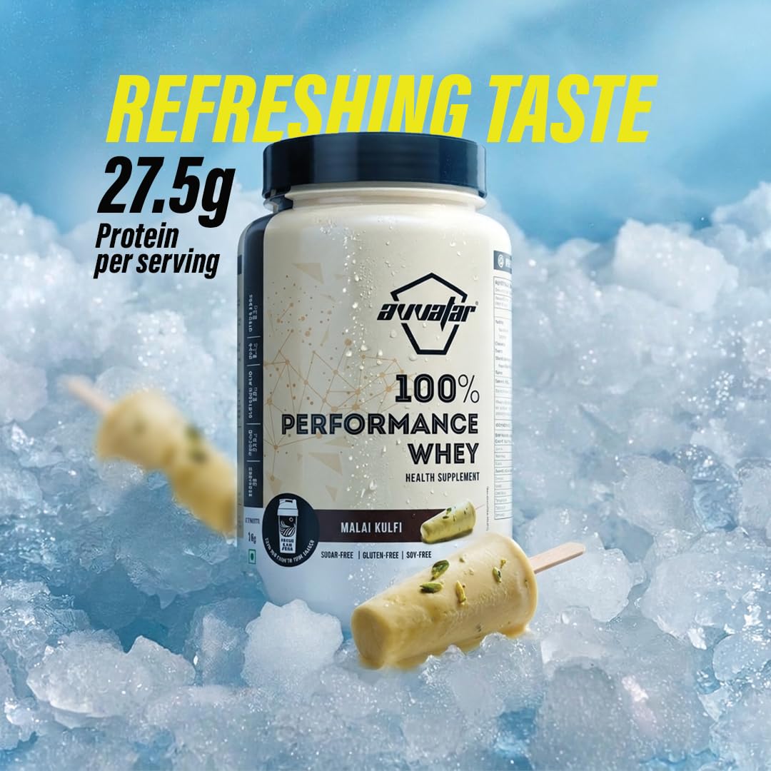 Avvatar 100% Performance Whey Protein | 27.5g Protein | 6.1g BCAA | Lean Muscle | Malai Kulfi