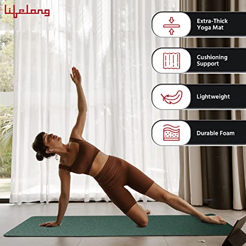 Lifelong EVA Anti-Slip Yoga Mat | Strap | 4mm | Exercise and Gym | Green