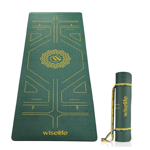 WiseLife Tru Alignment Yoga Mat | Pro Balance TPE | Extra Thick and Long | Strap | 6mm | Grey