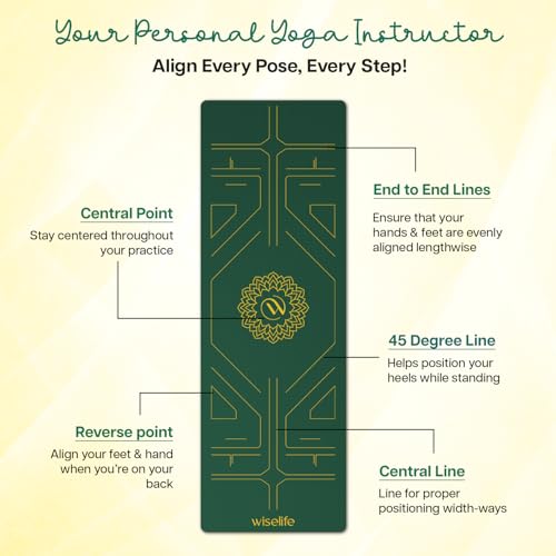 WiseLife Tru Alignment Yoga Mat | Pro Balance TPE | Extra Thick and Long | Strap | 6mm | Grey