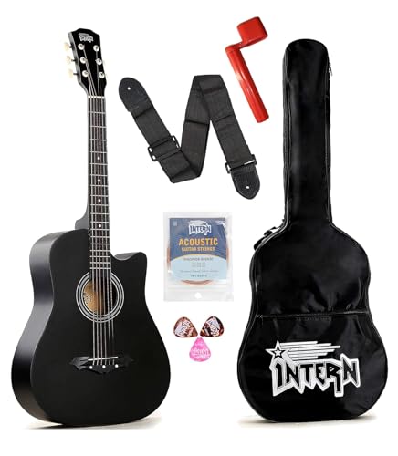 Intern INT-38C Acoustic Guitar | Linden Wood and Rosewood | Black | Right Hand