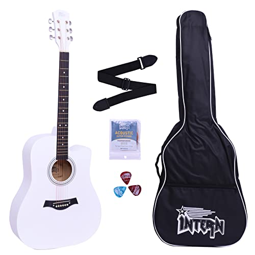 Intern INT-P41C Acoustic Guitar | Meranti and Rosewood | White | Beginners and Professionals
