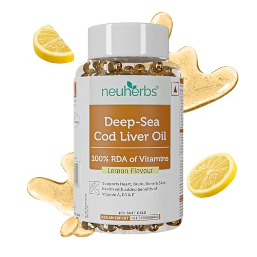 Neuherbs Deep Sea Omega-3 Cod Liver Oil | Heart | Brain | Bone & Skin Health | Softgels