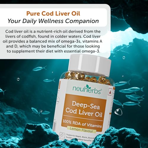 Neuherbs Deep Sea Omega-3 Cod Liver Oil | Heart | Brain | Bone & Skin Health | Softgels