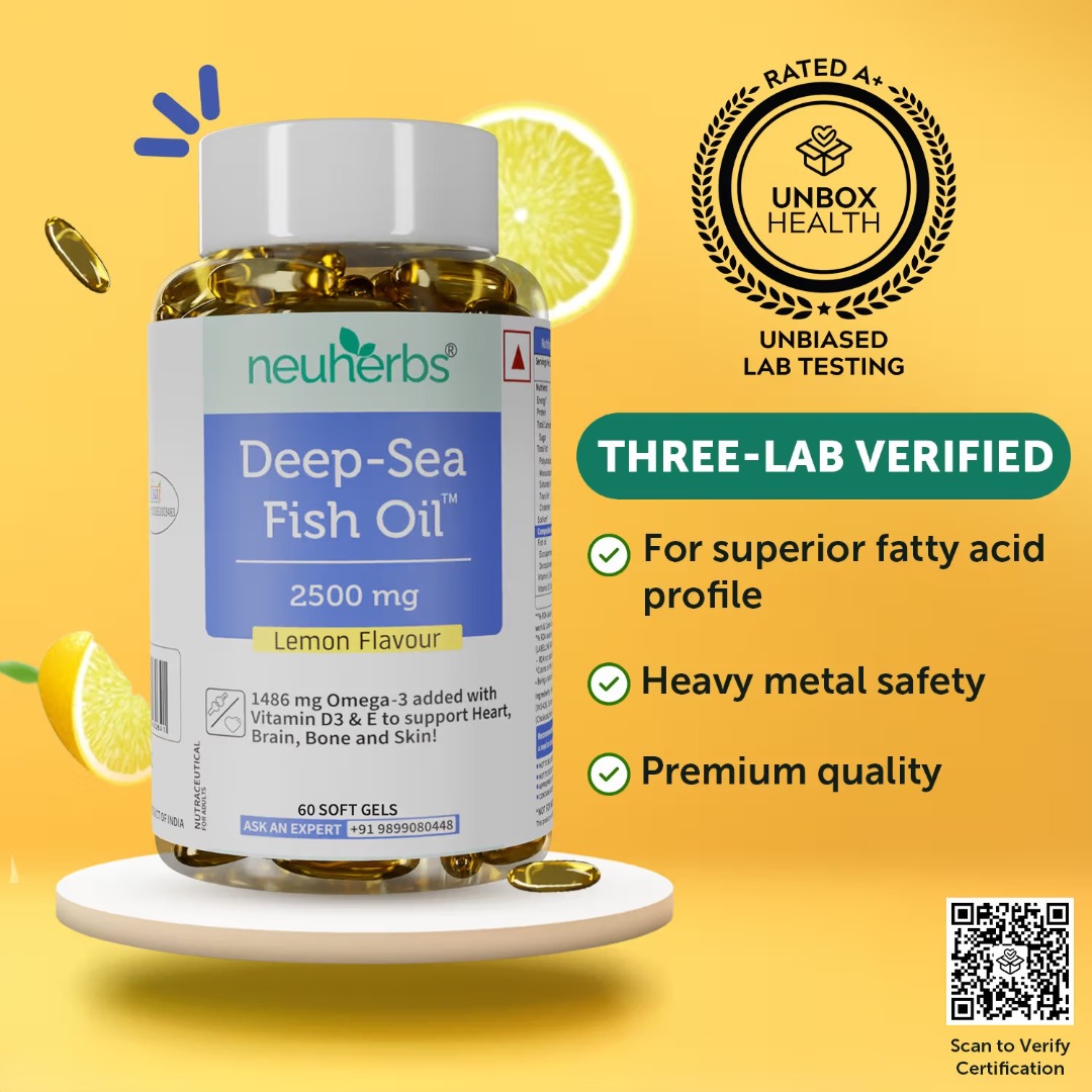 Neuherbs Deep Sea Omega-3 Triple Strength | 2500mg | EPA 892mg & DHA 594mg | Fish Oil