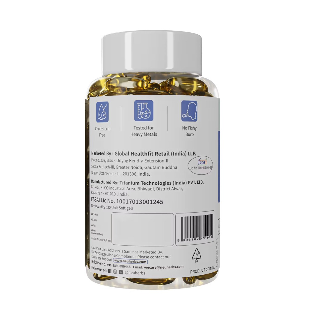 Neuherbs Deep Sea Omega-3 Triple Strength | 2500mg | EPA 892mg & DHA 594mg | Fish Oil
