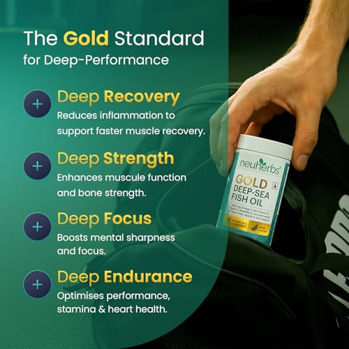 Neuherbs Gold Deep Sea Omega-3 Fish Oil | EPA 1080mg & DHA 720mg | Vitamin D3 & E