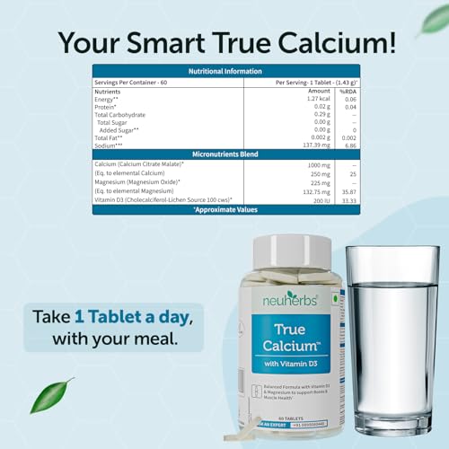 Neuherbs True Calcium | Vitamin D3 & Magnesium | Bone Health | Men & Women