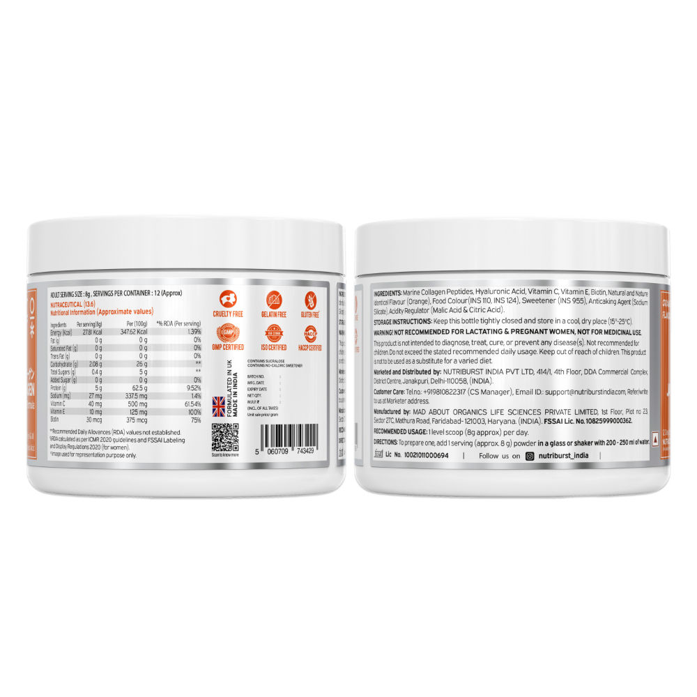 Nutriburst Pure Japanese Marine Collagen Peptides Supplement - Orange