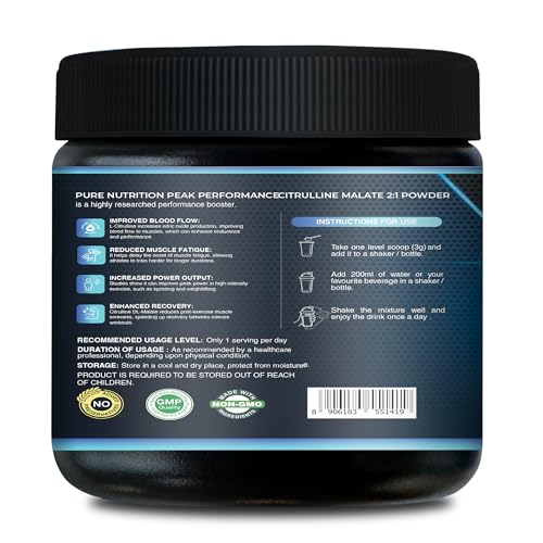 Pure Nutrition 100% Pure L Citrulline Dl Malate 2:1 Powder (Unflavoured) Faster Recovery & Reduce Muscle Fatigue