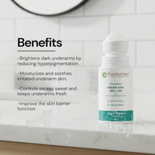 Pure Nutrition 5 % AHA BHA Underarm Roll On with Aqua Fresh Fragrance | Brightening Odour Control Deodorant