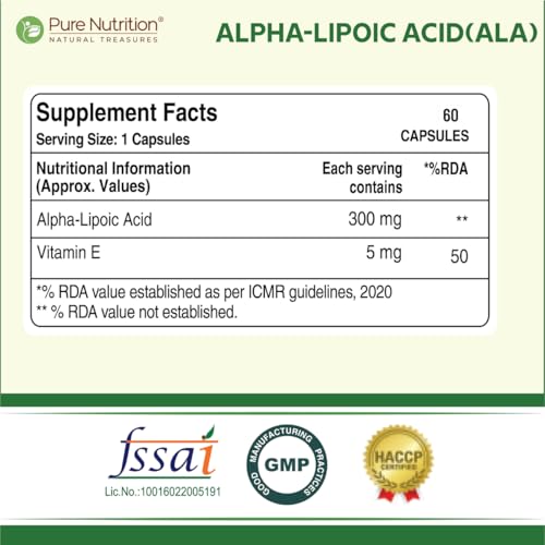 Pure Nutrition Alpha Lipoic Acid Capsules 305 Mg-Supports Antioxidant
