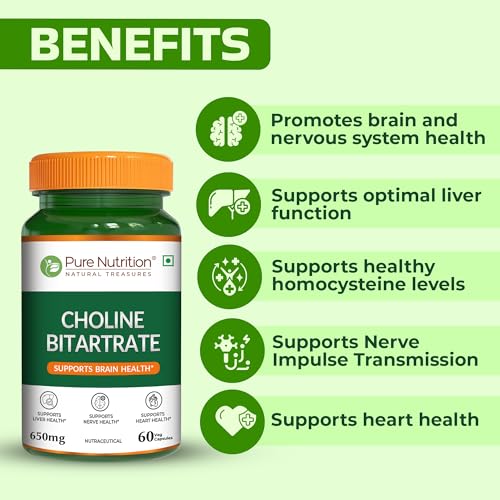 Pure Nutrition Choline Bitartrate 650Mg-60 Veg Capsules-Brain & Nerve Support