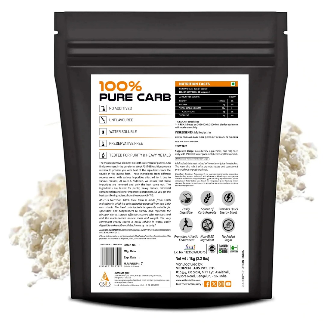 AS-IT-IS Pure Carb | Carbohydrate Supplement | Energy & Recovery | Unflavoured