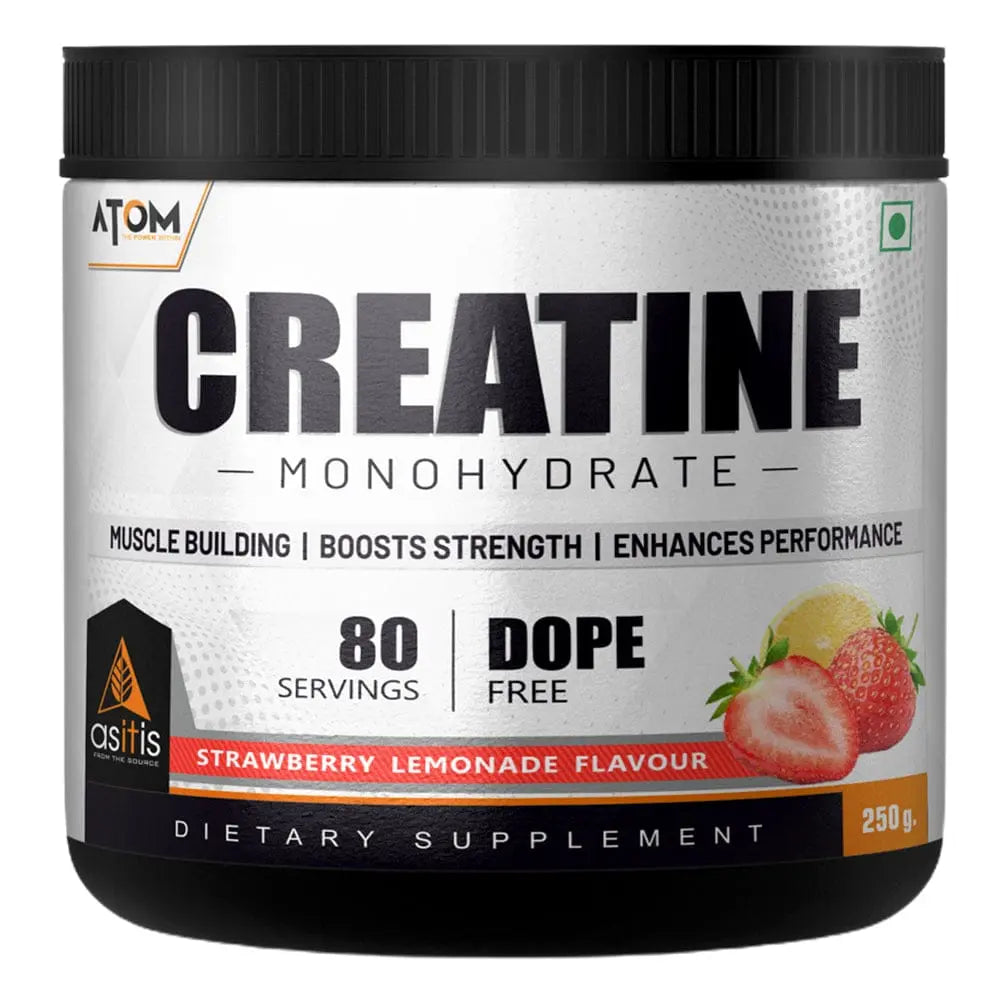AS-IT-IS ATOM Creatine Monohydrate | 3g Creatine per Scoop | Micronised | Dope-Free | Strength | Blue Razz