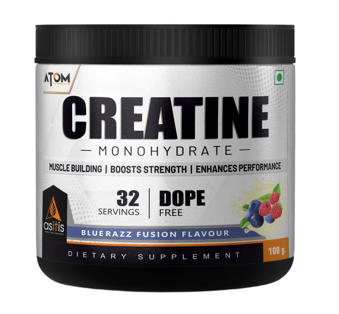 AS-IT-IS ATOM Creatine Monohydrate | 3g Creatine per Scoop | Micronised | Dope-Free | Strength | Blue Razz
