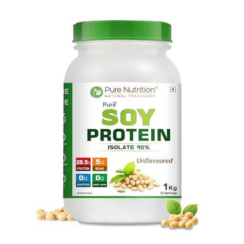 Pure Nutrition Soy Protein Powder | 100% Pure - 1Kg-Isolate 90% | Unflavoured