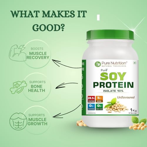 Pure Nutrition Soy Protein Powder | 100% Pure - 1Kg-Isolate 90% | Unflavoured