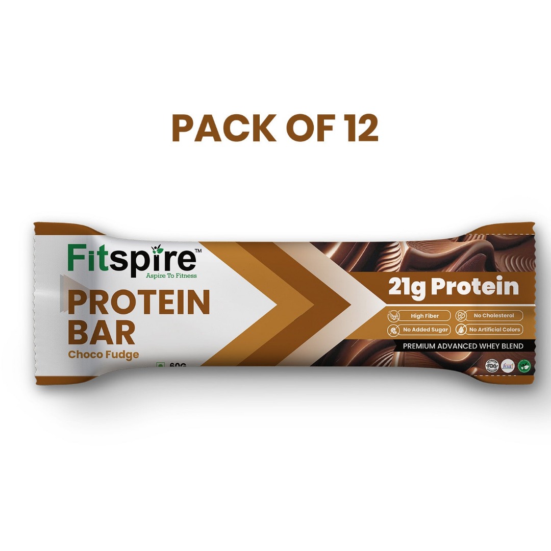 Fitspire Protein Bar Pack Of 4 x 60g | 21g Protein with Whey & Fiber | High Protein Snack for Energy & Muscle Recovery | Choco Fudge