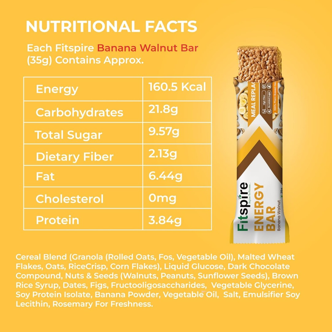 Fitspire Energy Bar | Natural Energy Boost | Active Lifestyle Snack | Naturally Sweetened | Banana Walnut
