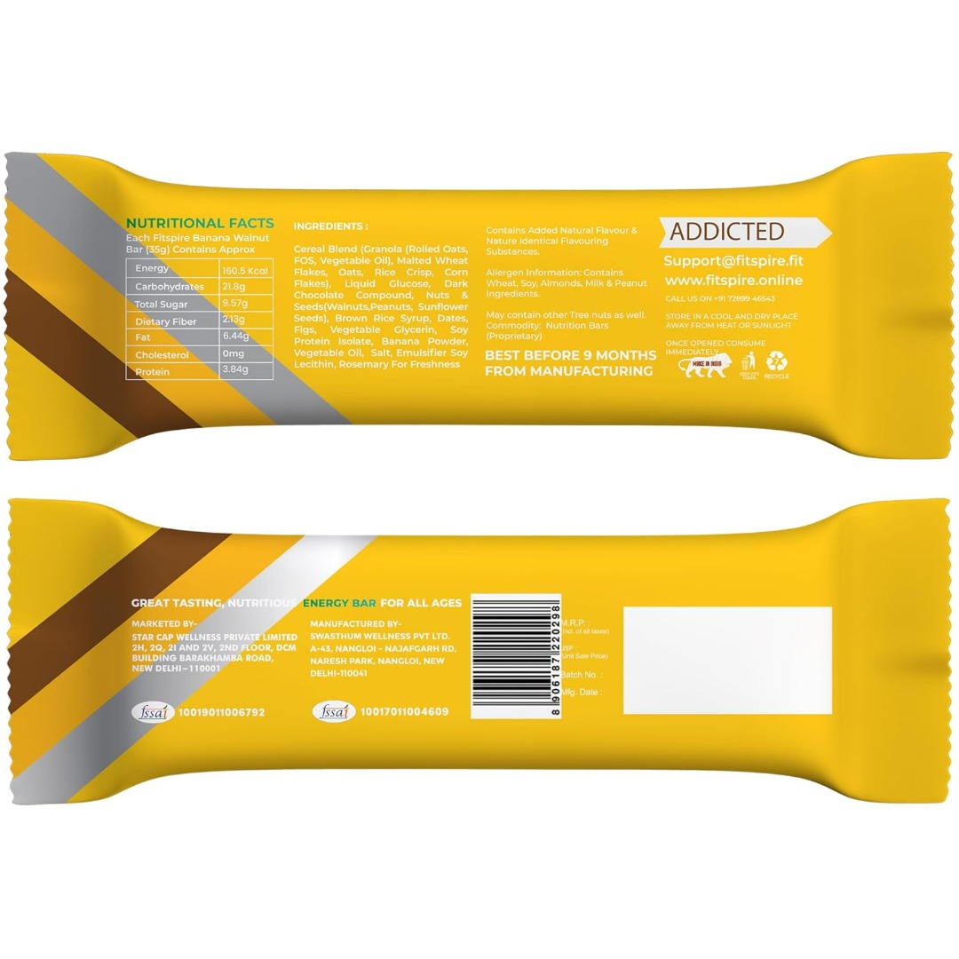 Fitspire Energy Bar | Natural Energy Boost | Active Lifestyle Snack | Naturally Sweetened | Banana Walnut