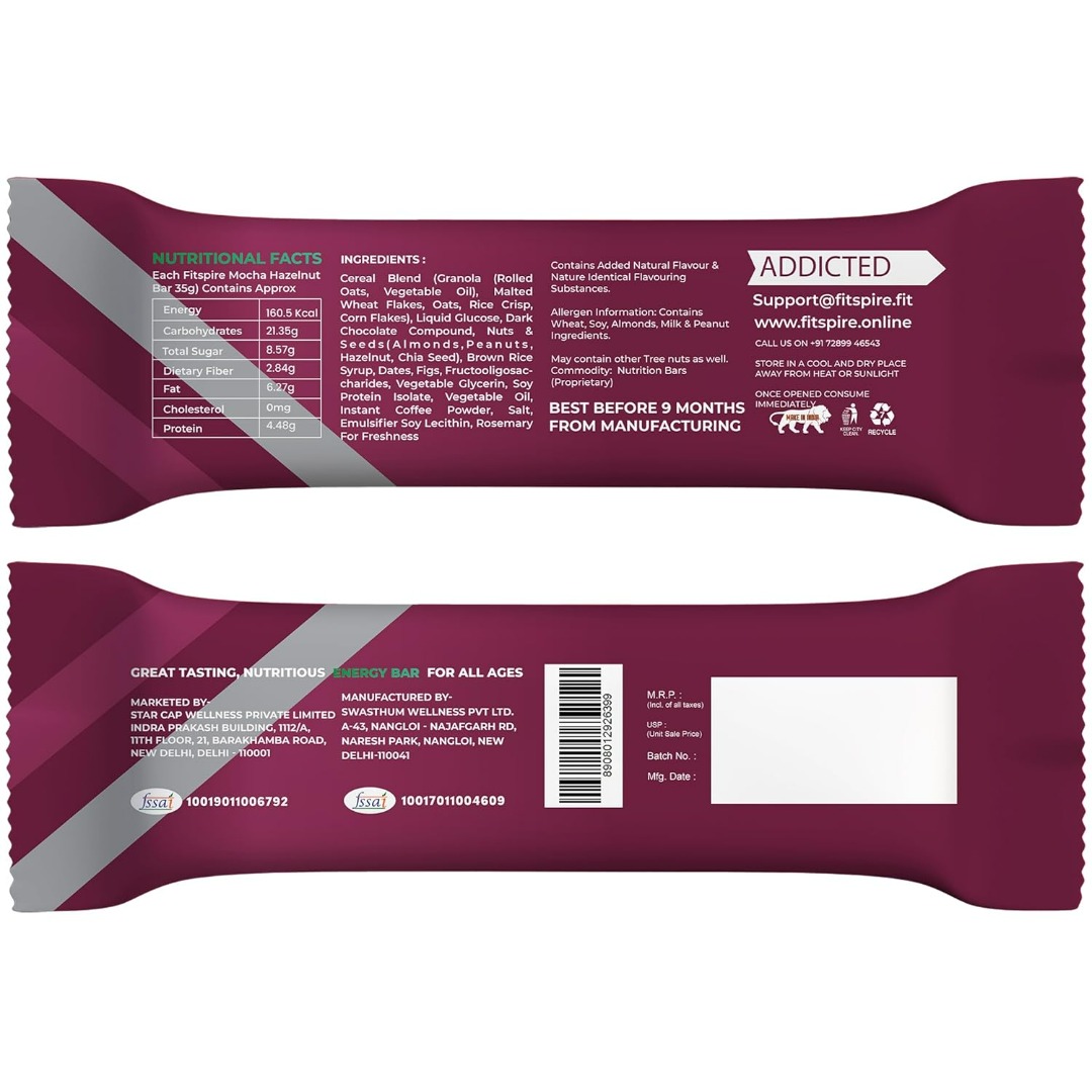 Fitspire Energy Bar | Natural Energy Boost | Active Lifestyle Snack | Naturally Sweetened | Mocha Hazlenut