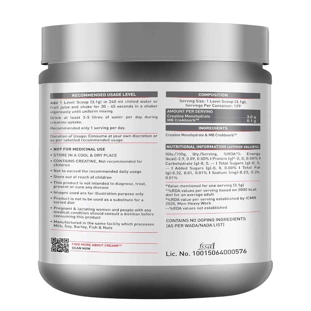 MuscleBlaze CreAMP Micronised Creatine Monohydrate | Trustified Certified | Muscle Strength | Unflavoured