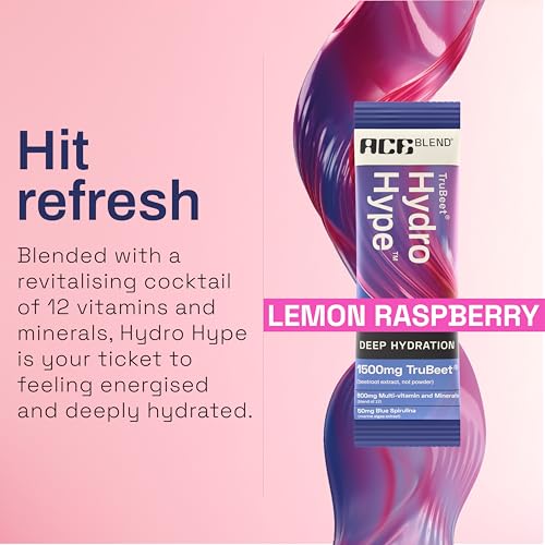 Ace Blend Hydro Hype | Electrolyte Hydration Drink | Energy & Blood Flow | Beetroot Blend | Lemon Raspberry