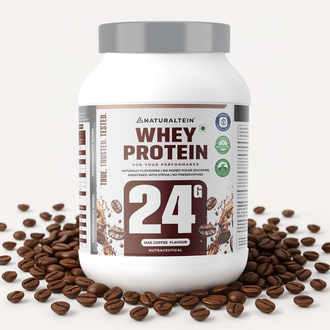 NATURALTEIN Whey Protein Max | 24g Protein | Stevia | Gluten & Soy Free | Coffee