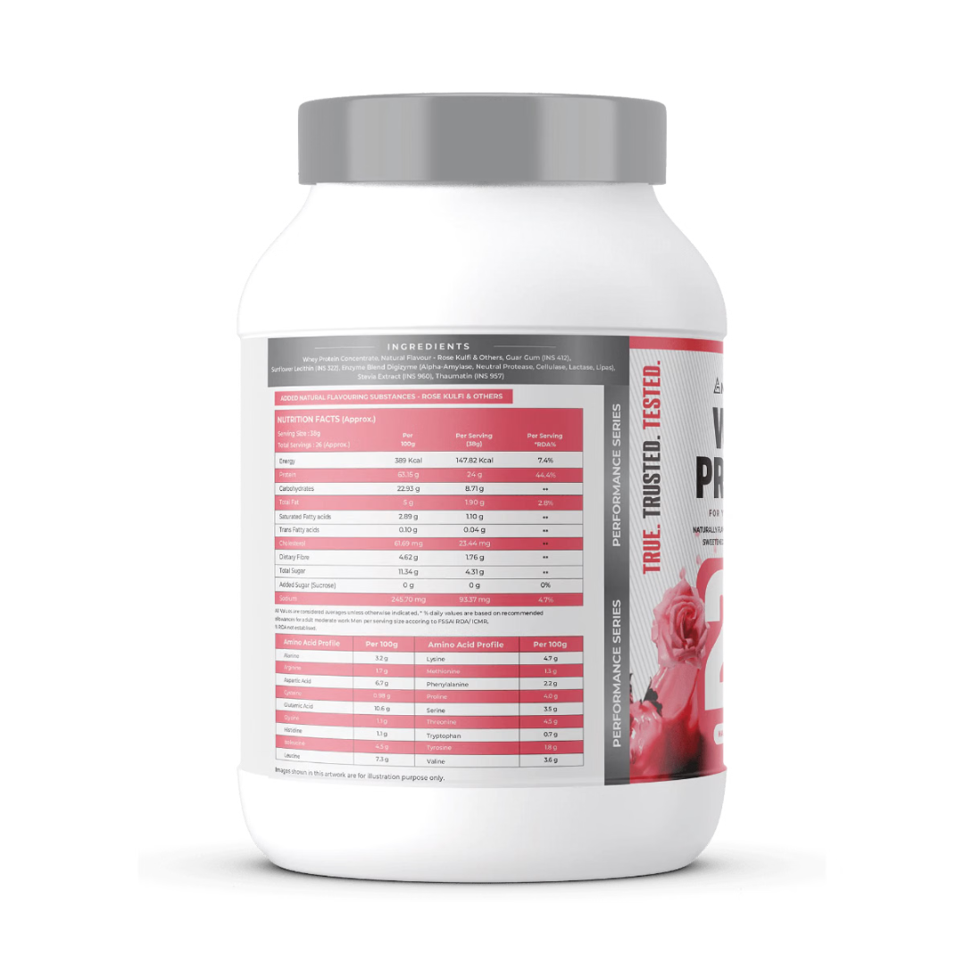NATURALTEIN Whey Protein Max | 24g Protein | Stevia | Gluten & Soy Free | Rose Kulfi