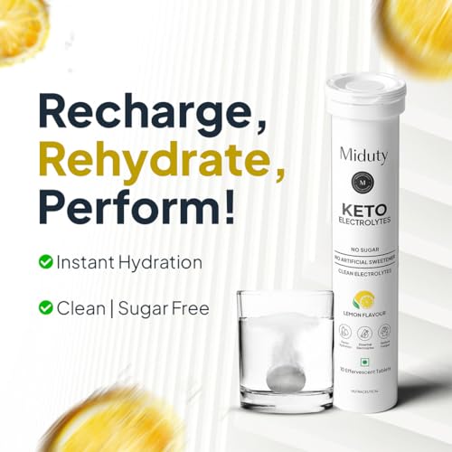 Miduty Keto Electrolytes | Hydration | Mineral Balance | Sugar-Free | No Maltodextrin | 10 Effervescent Tablets