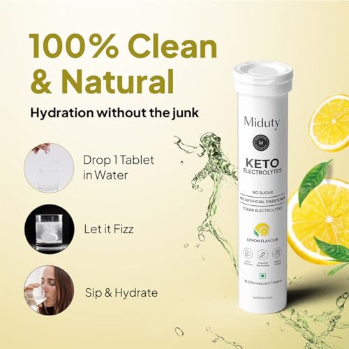 Miduty Keto Electrolytes | Hydration | Mineral Balance | Sugar-Free | No Maltodextrin | 10 Effervescent Tablets