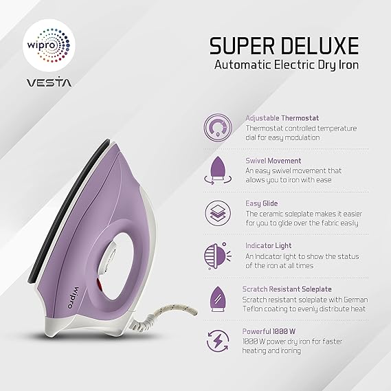 Wipro Super Deluxe 1000 Watt Gd205 Electric Dry Iron